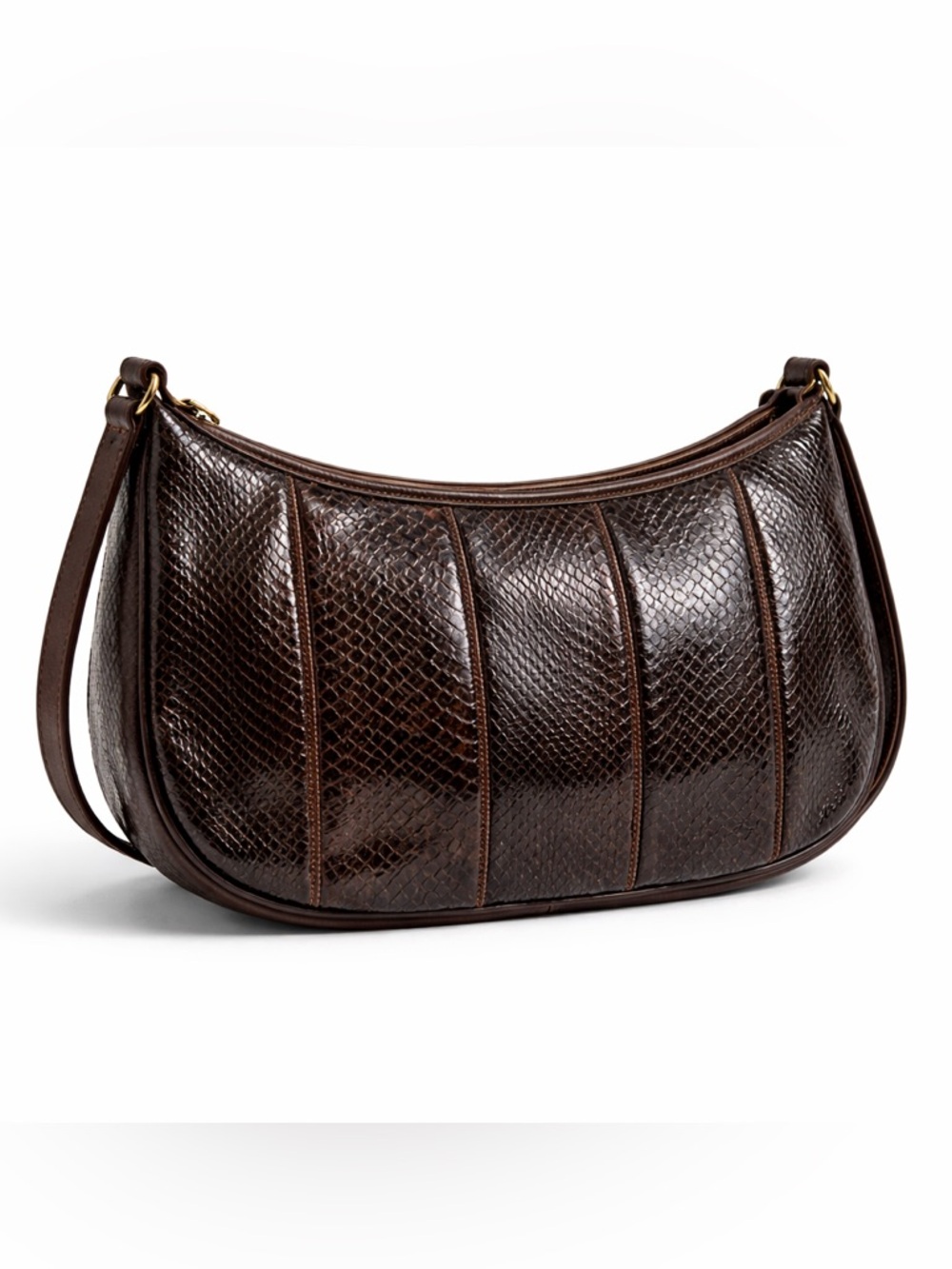 Vintage Palizzio Brown Snakeskin Leather Embossed Shoulder Bag 90s
